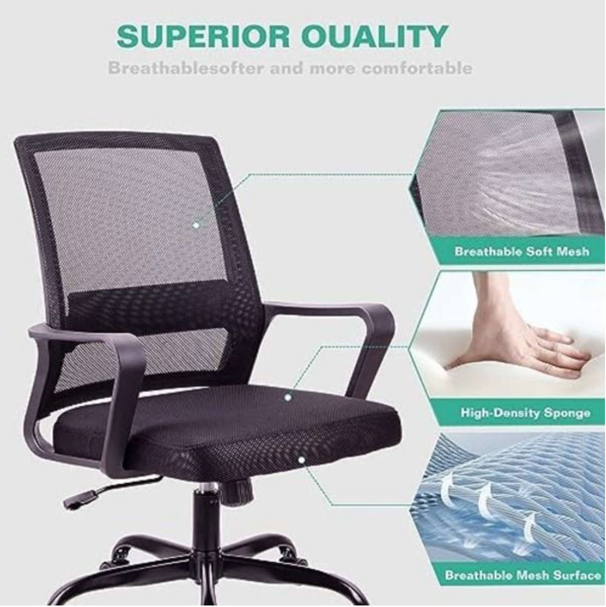 Ergonomic Mid Back Office Swivel Chair STEEL BASE new