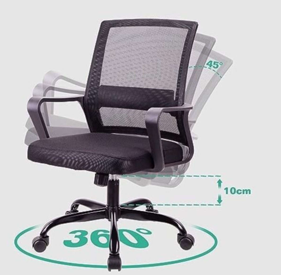 Ergonomic Mid Back Office Swivel Chair STEEL BASE new