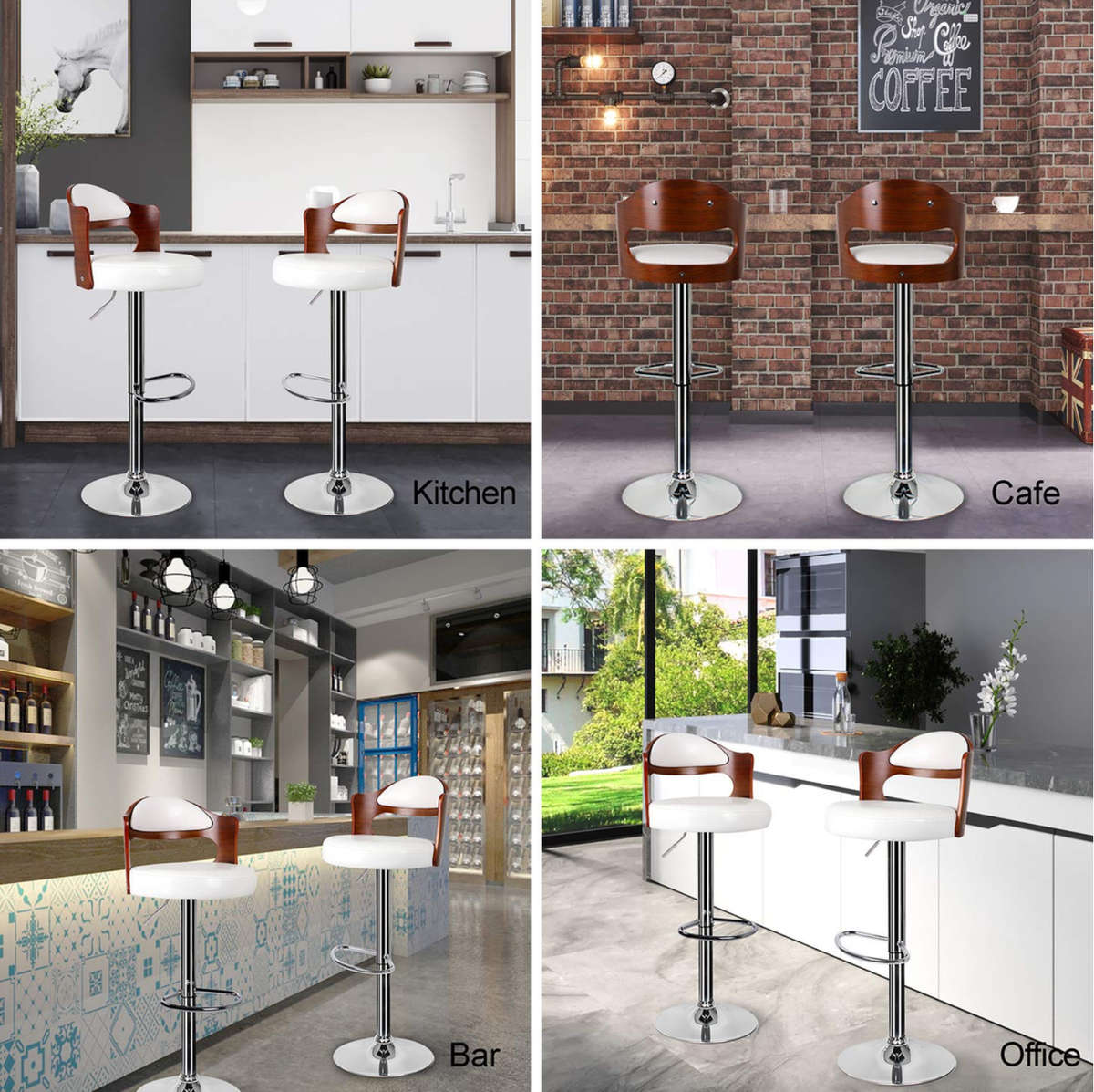 Bar Stool Beige/White (Cream) with Wooden Brown Finish