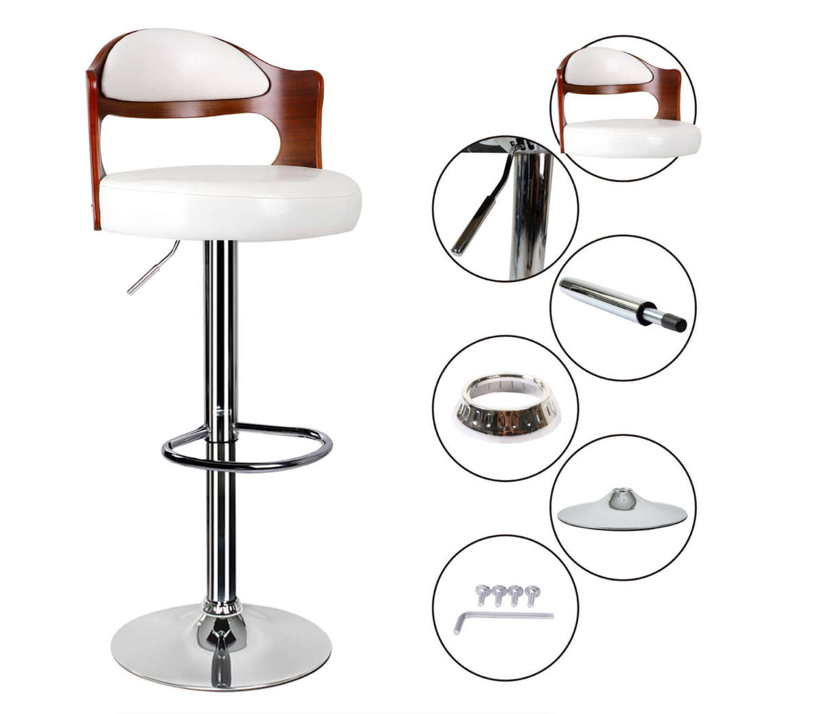 Bar Stool Beige/White (Cream) with Wooden Brown Finish