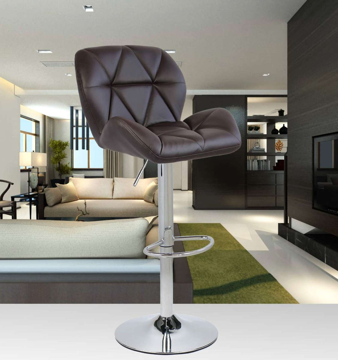 Diamond Padded Bar Kitchen Stool Chairs - 1 PCS- Brown Colour