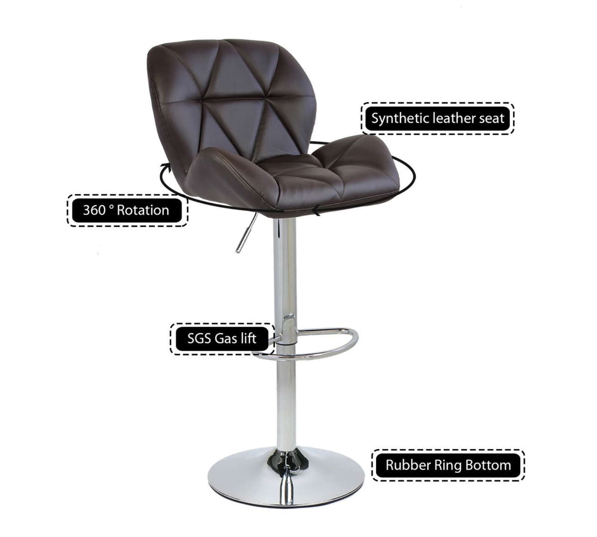 Diamond Padded Bar Kitchen Stool Chairs - 1 PCS- Brown Colour