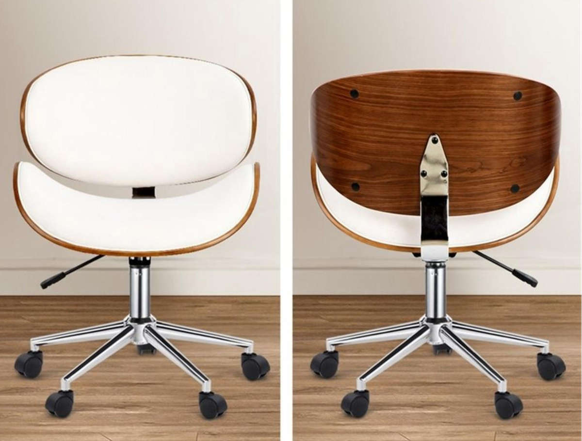 Stylish Wooden and PU Leather Office Desk Chairs - White DEMO READ DESCRIPTION