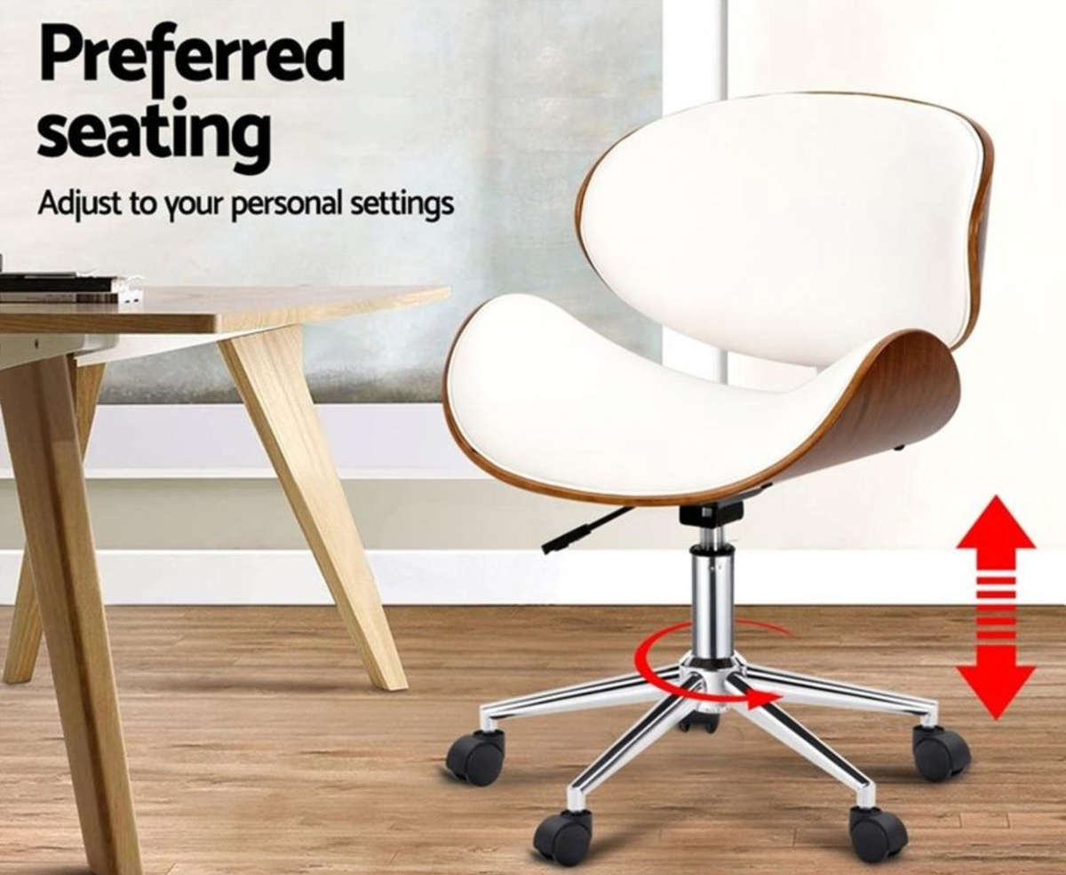 Stylish Wooden and PU Leather Office Desk Chairs - White DEMO READ DESCRIPTION