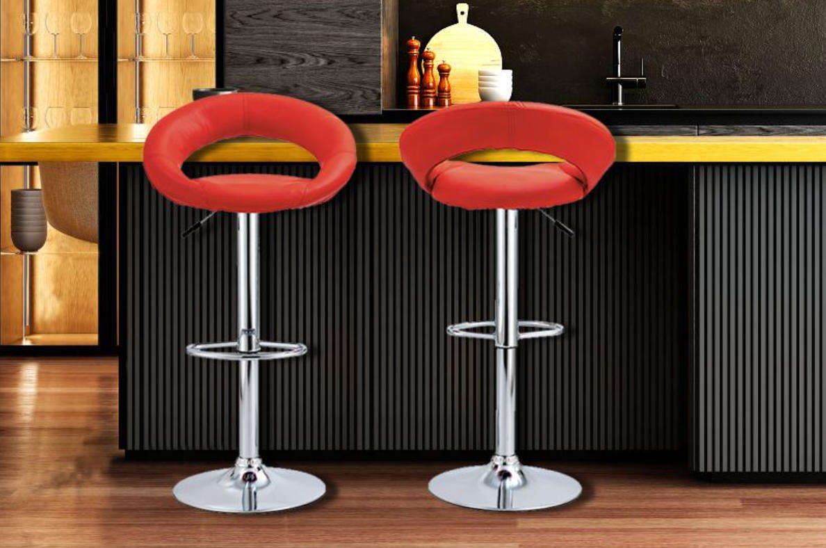 1PCS Modern Bar Stool PU Leather Kitchen Chair - Red DEMO READ DESCRIPTION
