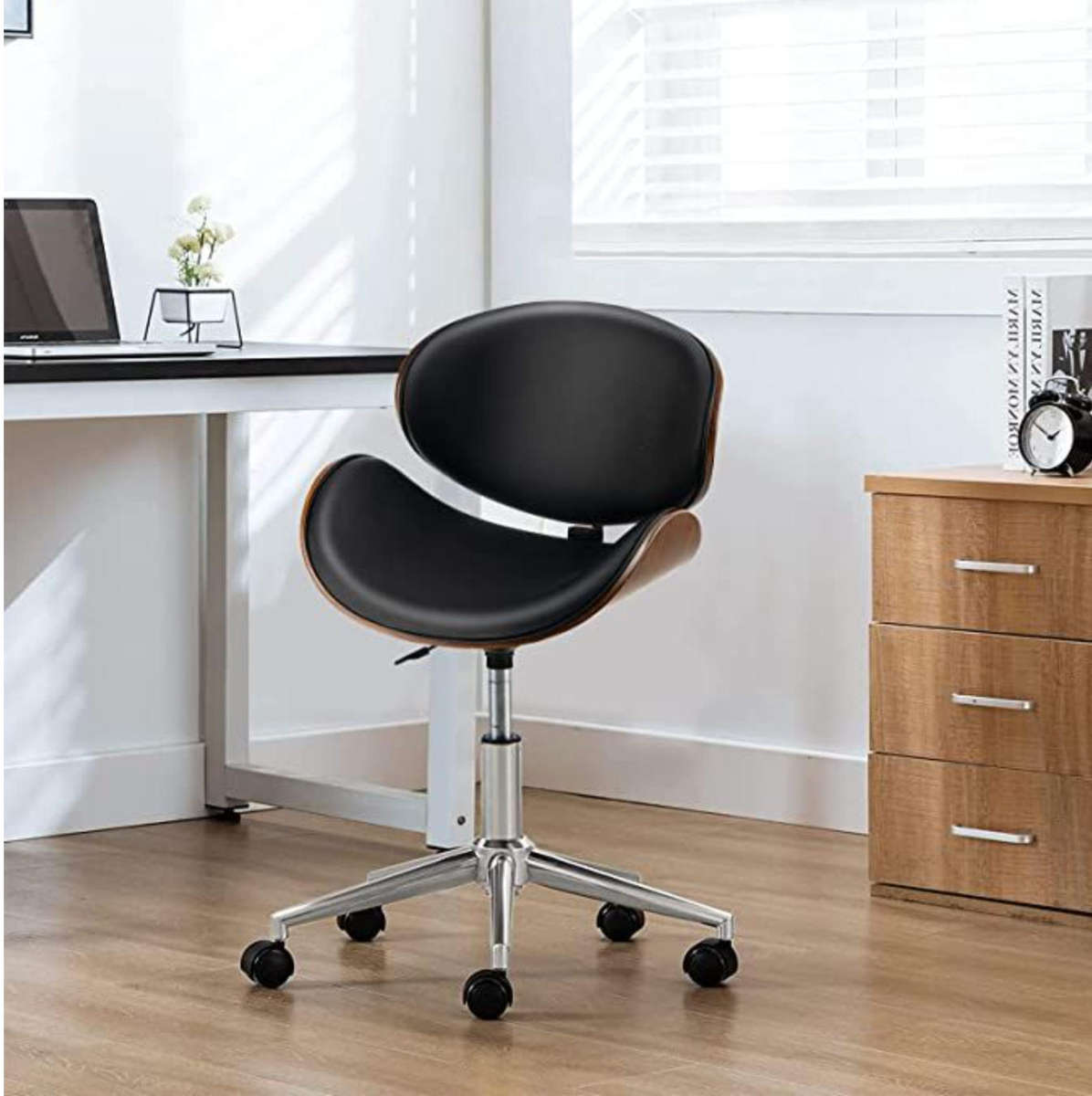 Stylish Wooden and PU Leather Office Desk Chairs - Black DEMO READ DESCRIPTION