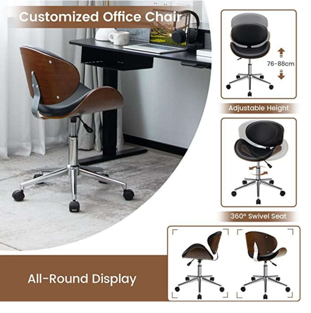 Stylish Wooden and PU Leather Office Desk Chairs - Black DEMO READ DESCRIPTION
