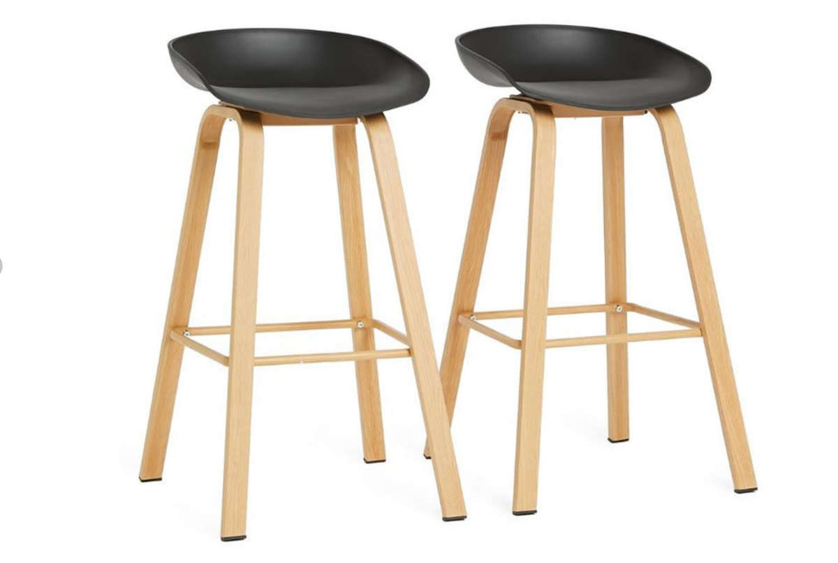 Set of 2 Modern Armless Bar Stool - Black