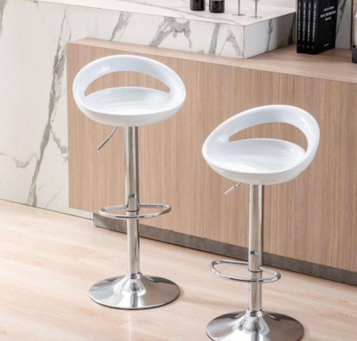 Set of 2 Glossy Swivel Stools with Chrome Base DEMO