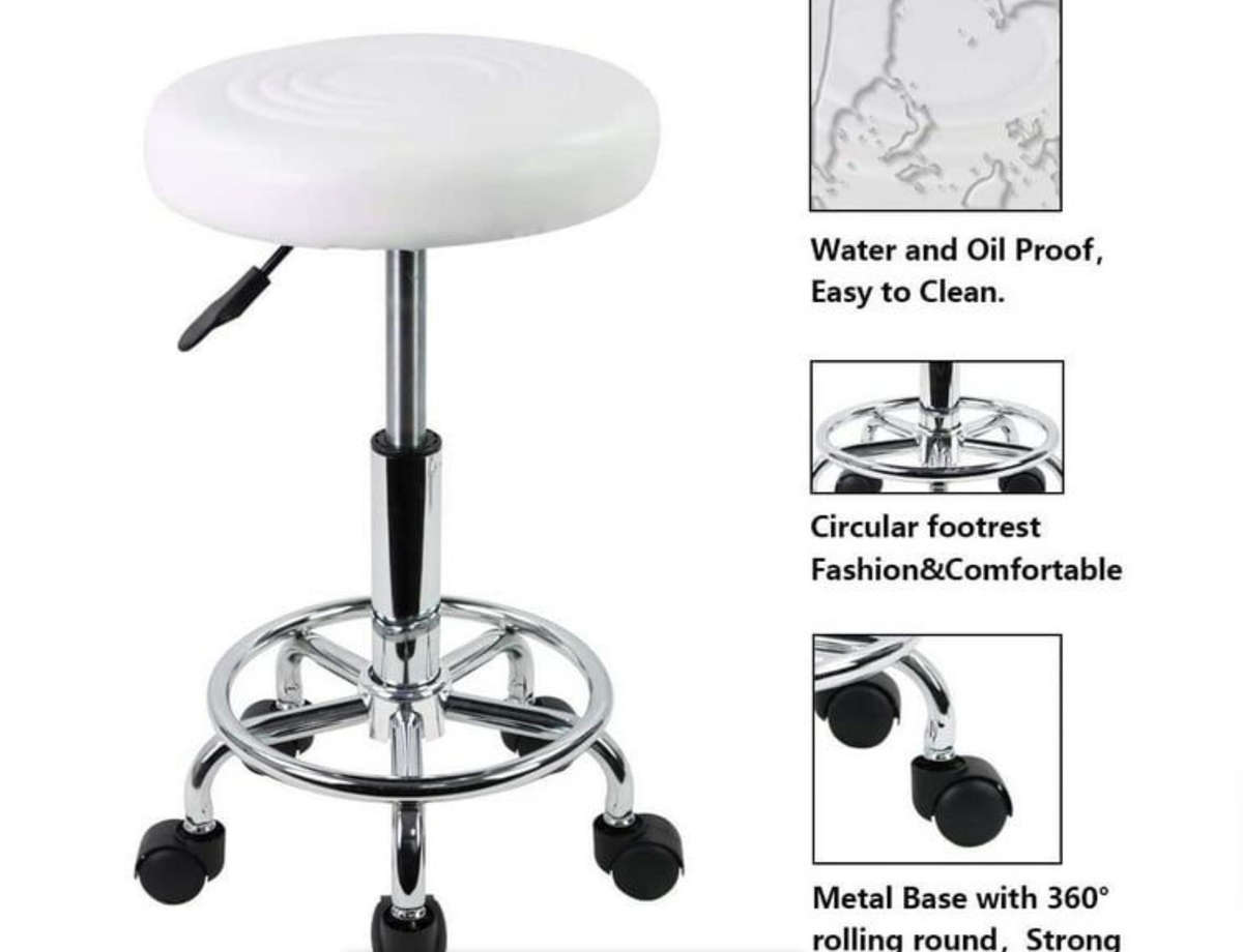 White Modern and Adjustable Mini Bar Stool with Wheels