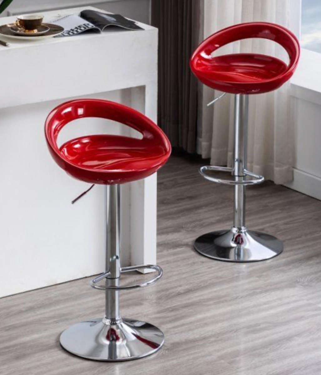EggShell Single Barstool Glossy Swivel Stools with Chrome Base - Cherry Red