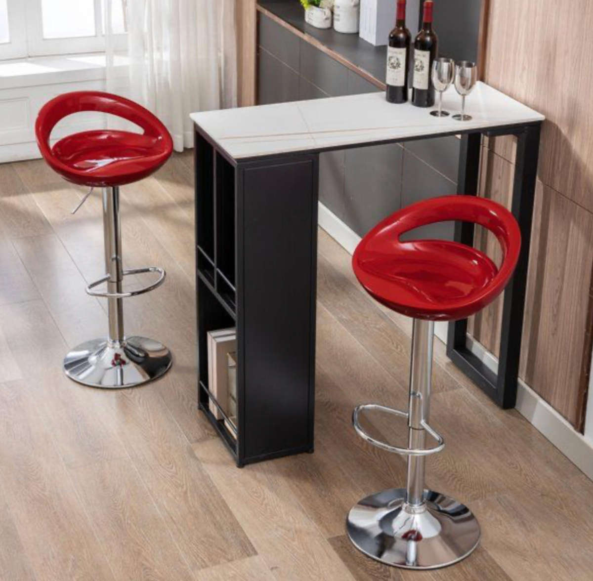 EggShell Single Barstool Glossy Swivel Stools with Chrome Base - Cherry Red