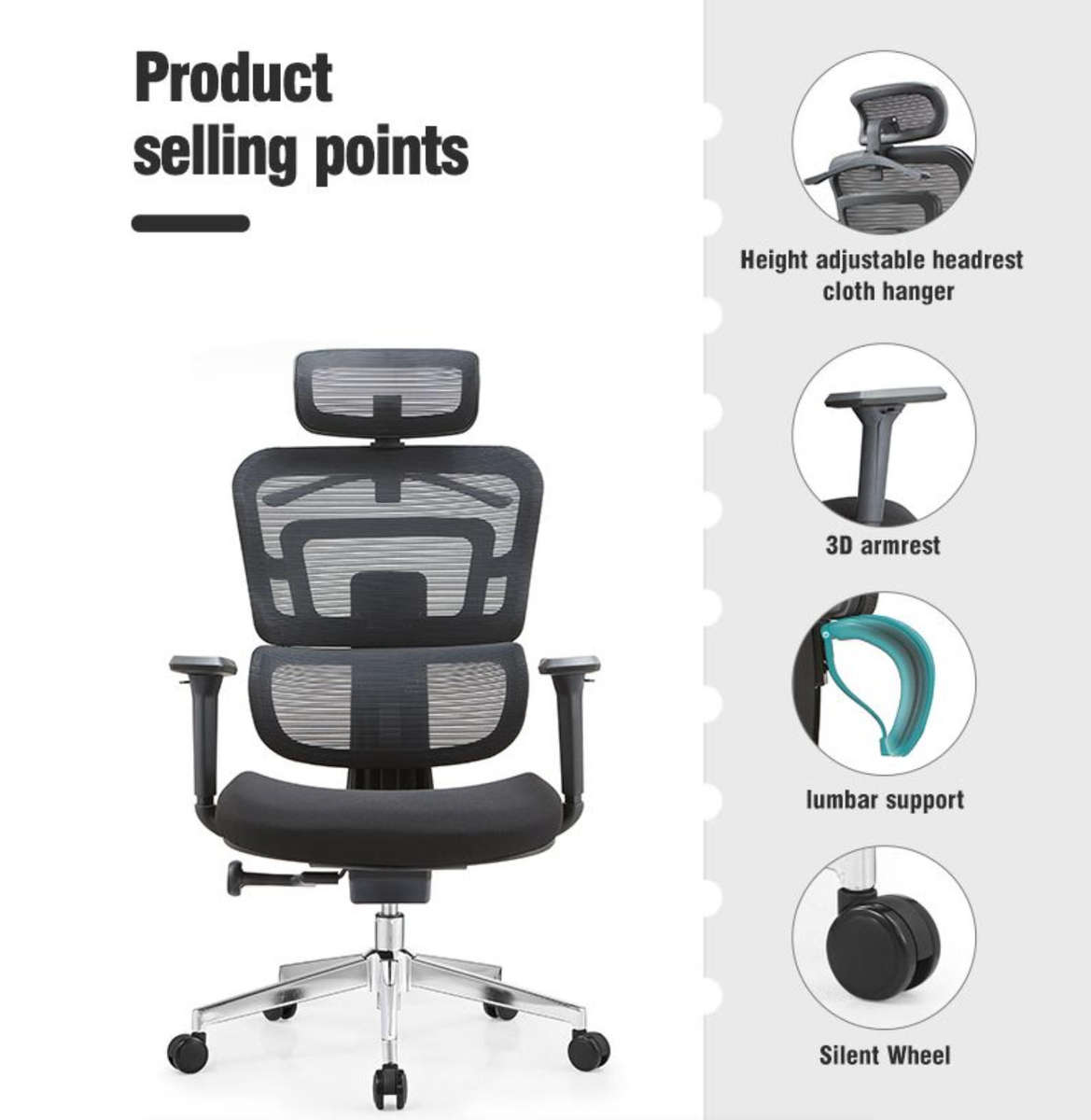 EayThing EliteMesh Ergonomic Ergo Office Chair - 3D Arm Rest, Coat Hanger