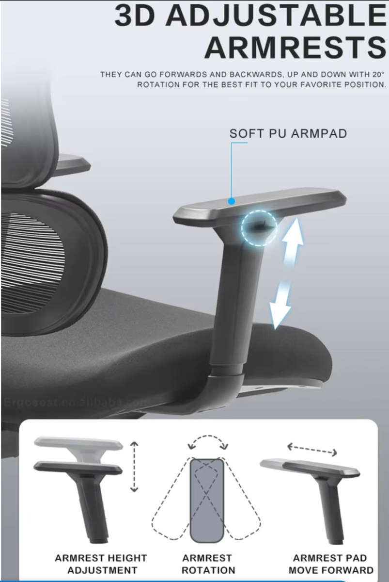 EayThing EliteMesh Ergonomic Ergo Office Chair - 3D Arm Rest, Coat Hanger