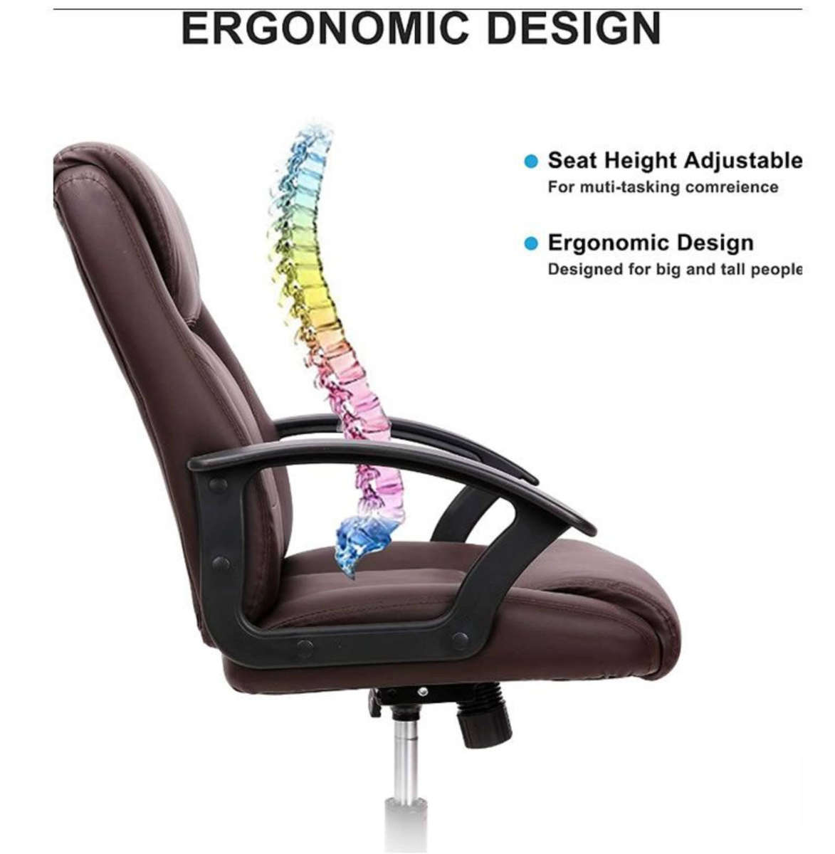 Faux Leather Ergonomic Home Office Chair - BROWN BRAND NEW