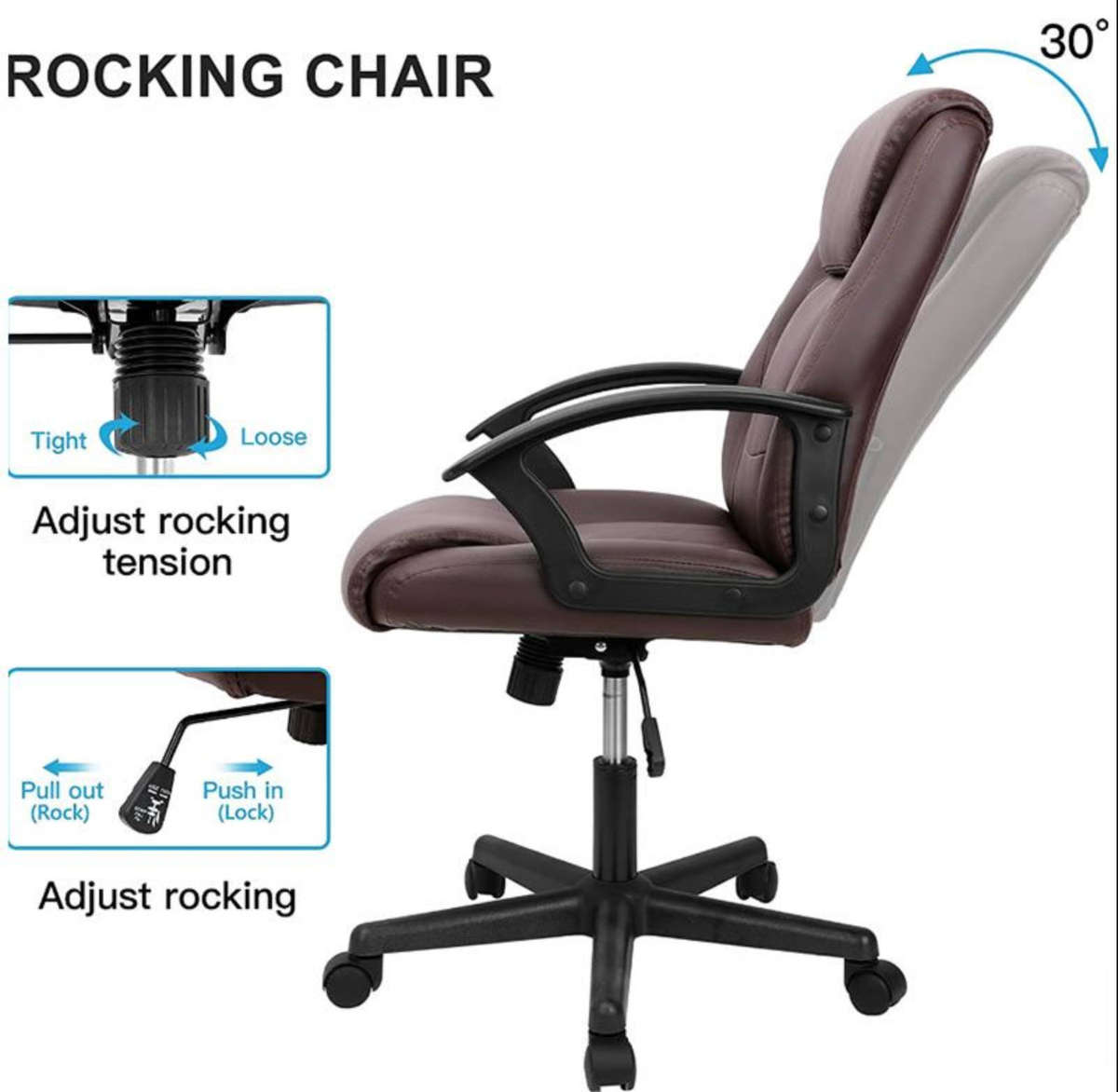 Faux Leather Ergonomic Home Office Chair - BROWN BRAND NEW