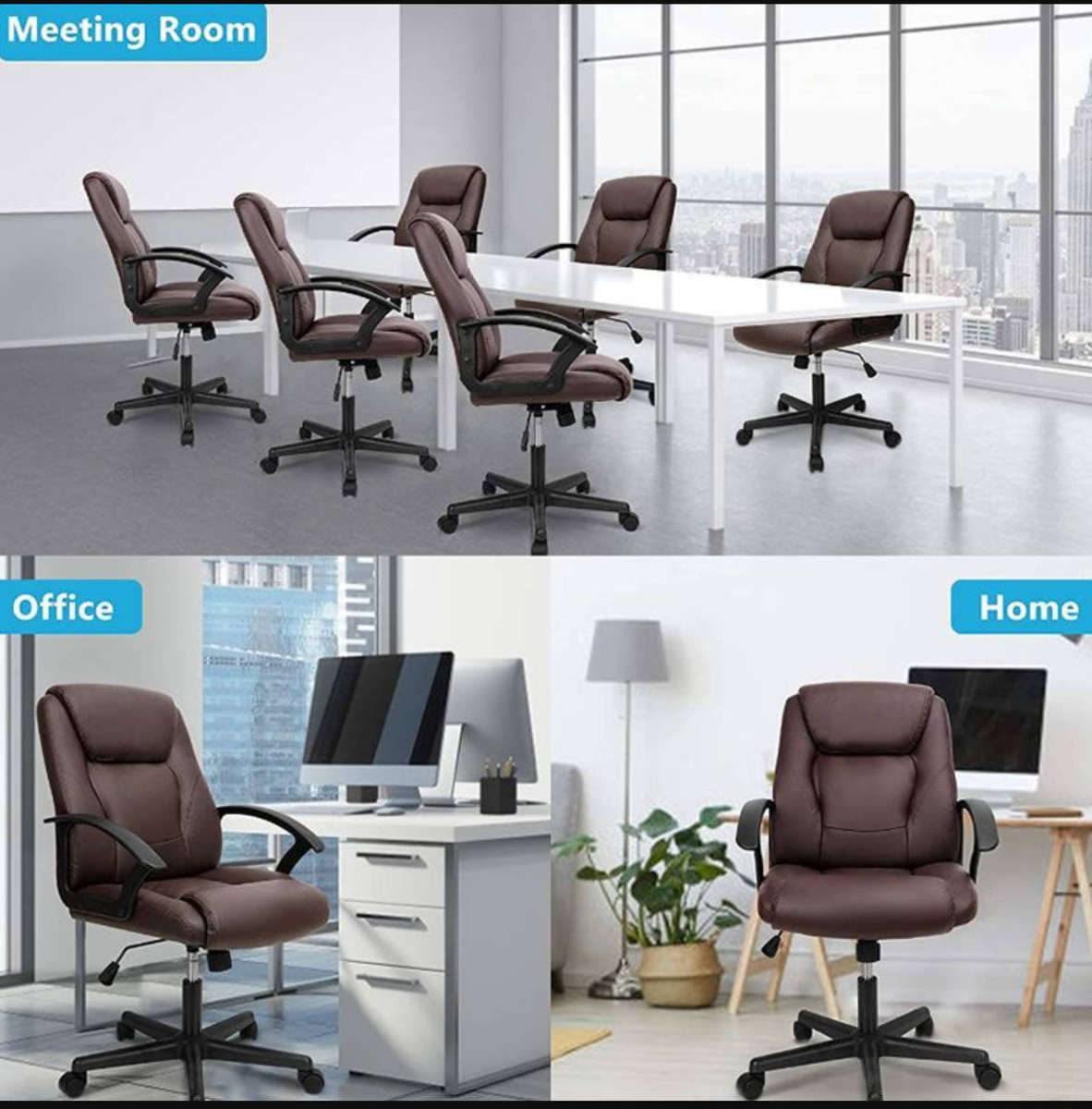 Faux Leather Ergonomic Home Office Chair - BROWN BRAND NEW