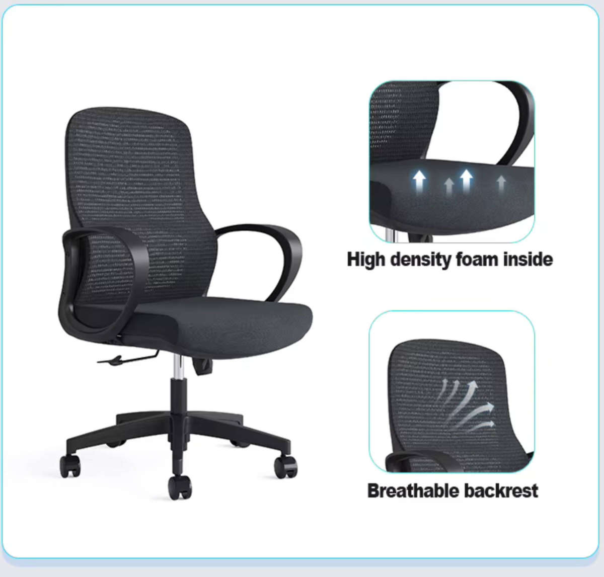 EayThing AeroLuxe Ergonomic Mesh Chair - Mid back Comfort for Home & Office - Black