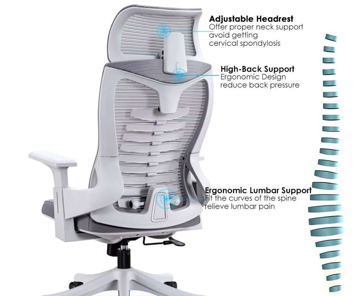 GREY High back Office Chair waist protection good material quality NEW