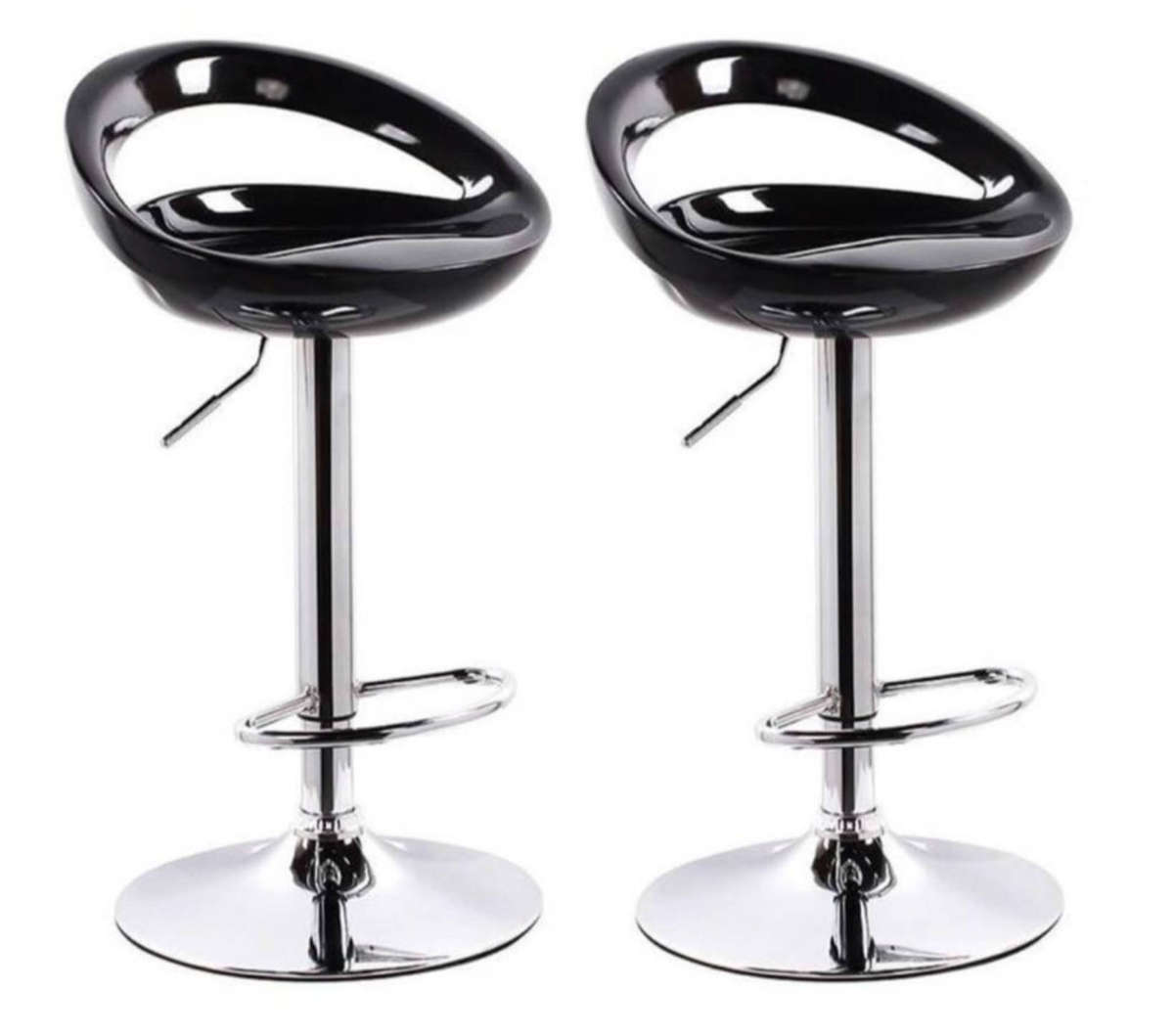 EggShell Barstool - Set of 2 Glossy Swivel Stools with Chrome Base Black Demo