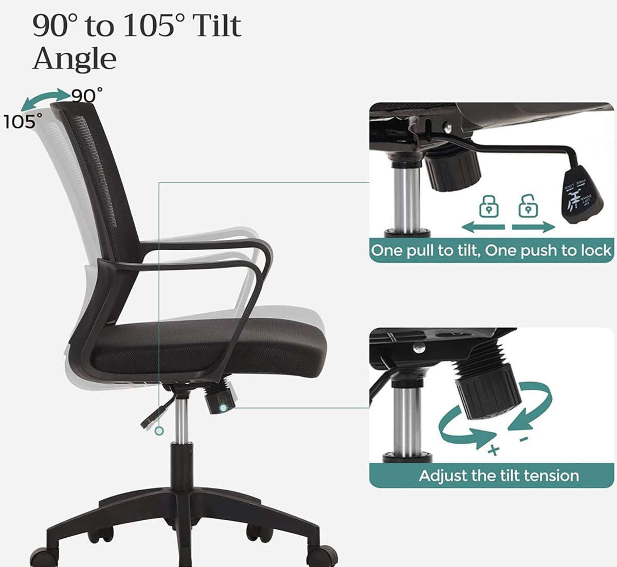 Stylish Classic Mesh Fabric Backrest Ergonomic Office Chair - Black