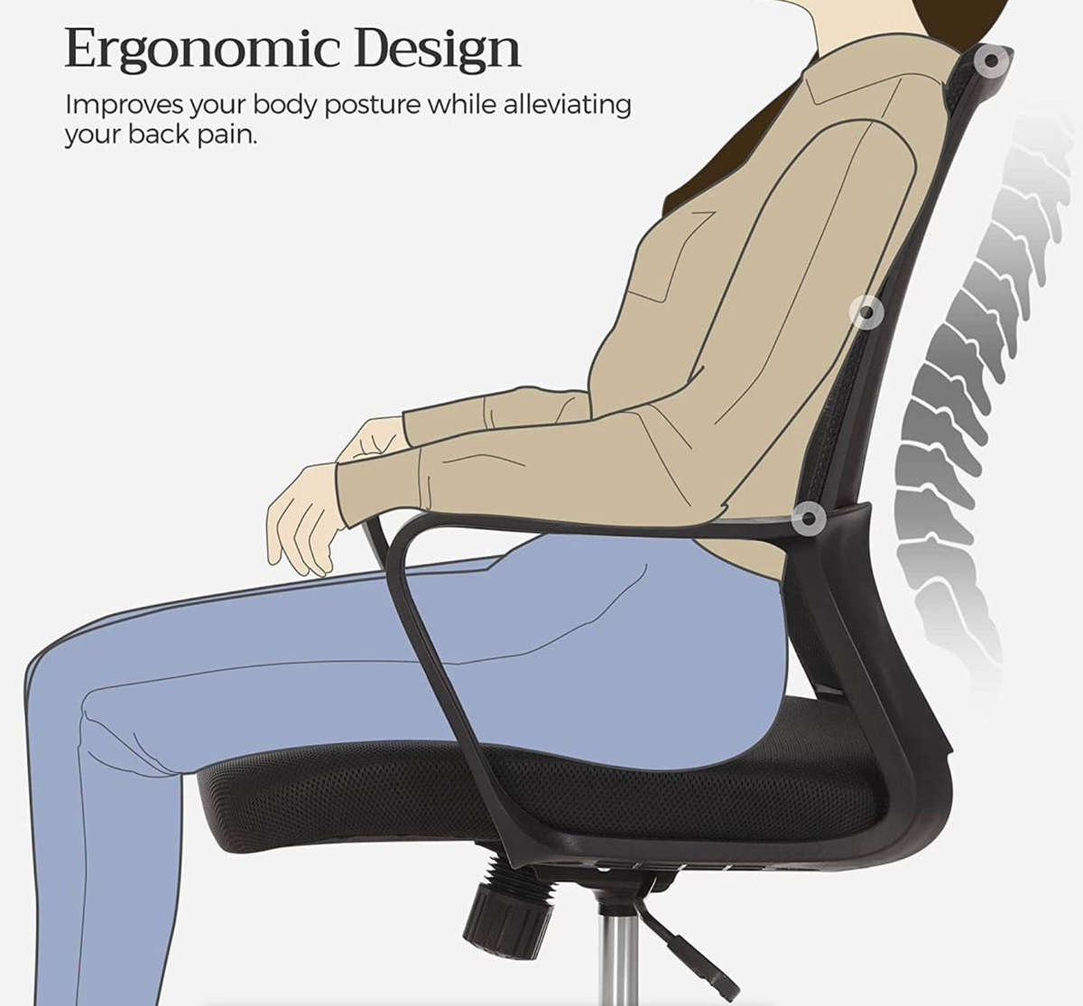 Stylish Classic Mesh Fabric Backrest Ergonomic Office Chair - Black