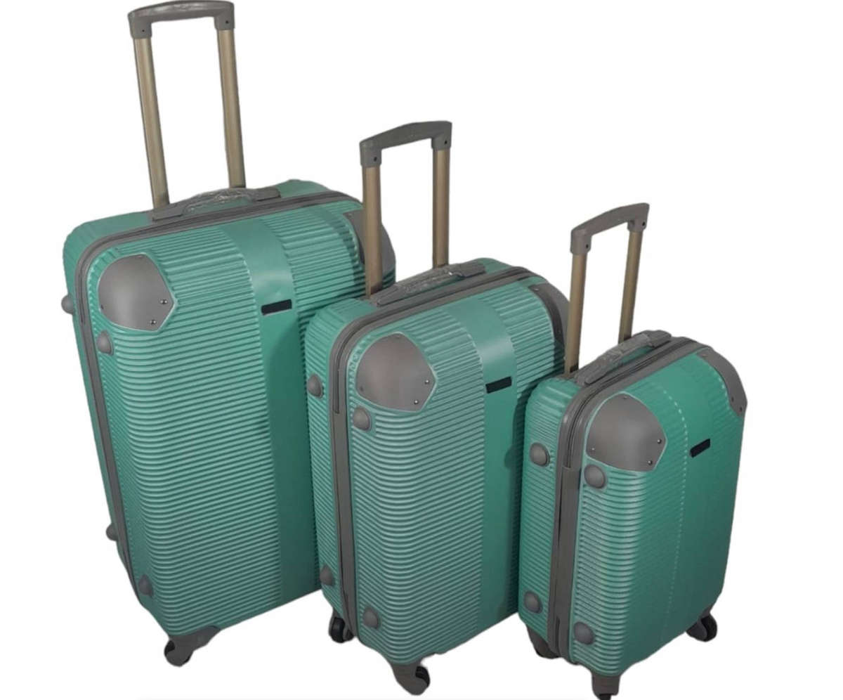 3 Piece Hard Outer Shell Luggage Set - Apple Green Plastic Reinforced Edges