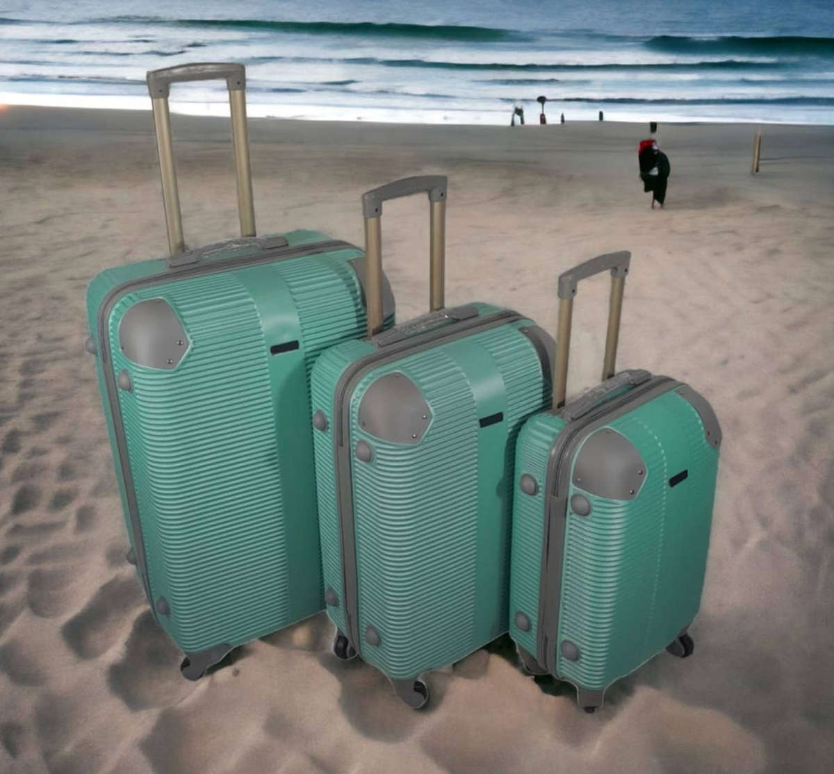 3 Piece Hard Outer Shell Luggage Set - Apple Green Plastic Reinforced Edges