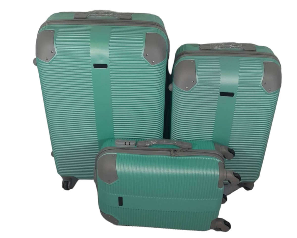 3 Piece Hard Outer Shell Luggage Set - Apple Green Plastic Reinforced Edges