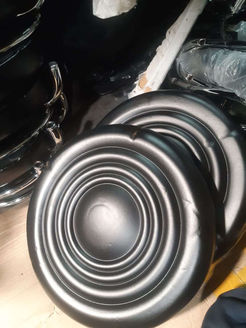 Stylist Modern Round Salon Stool with Adjustable Height and Back Rest Black Demo Read Description