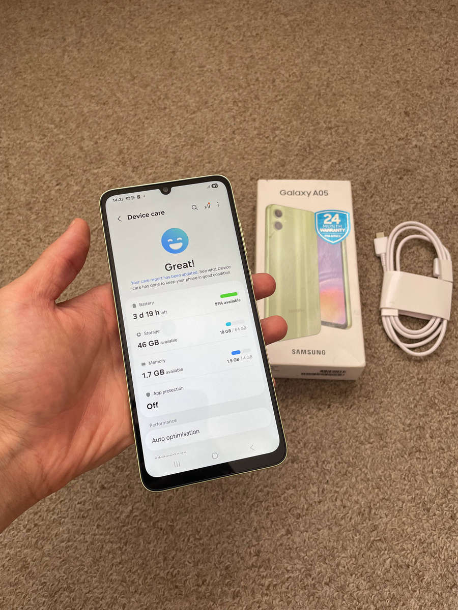 Samsung Galaxy A05 64GB LTE Dual Sim with box and cable excellent condition- Light Green