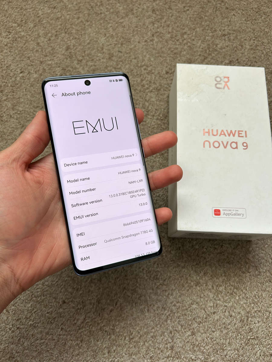 Huawei nova 9 single sim 128gb 8gb ram with box and cover