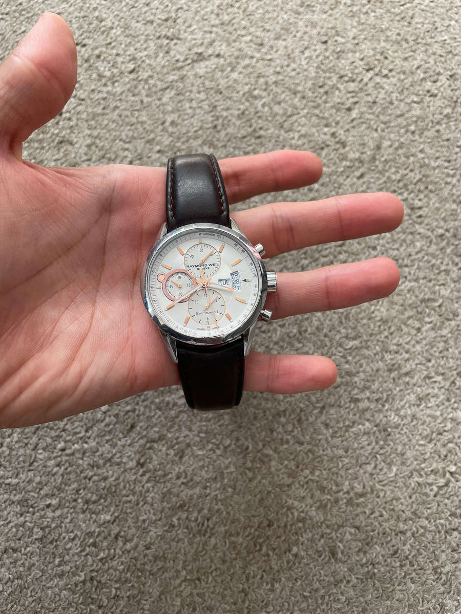 Raymond Weil Freelancer Automatic Chronograph Stainless Steel Silver Dial Brown Leather Day/Date Men