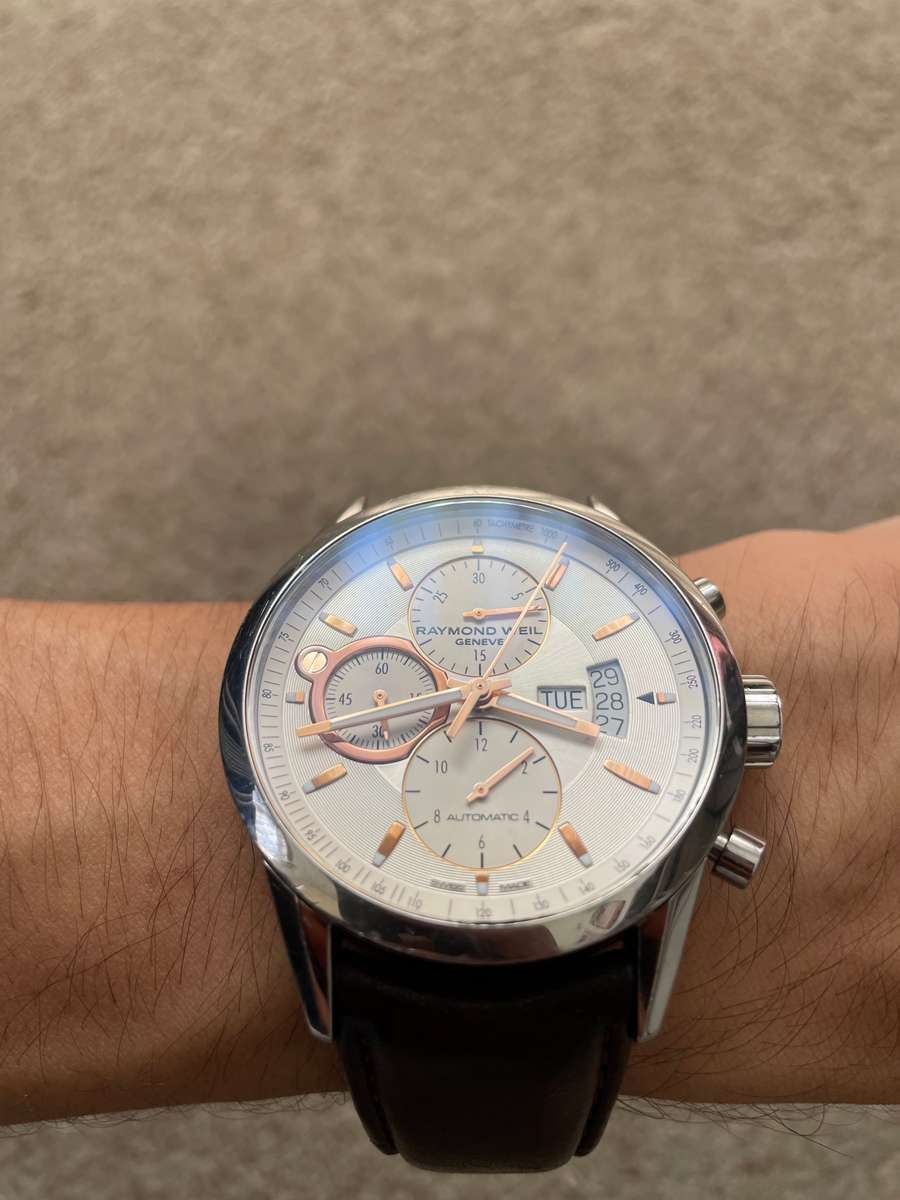 Raymond Weil Freelancer Automatic Chronograph Stainless Steel Silver Dial Brown Leather Day/Date Men