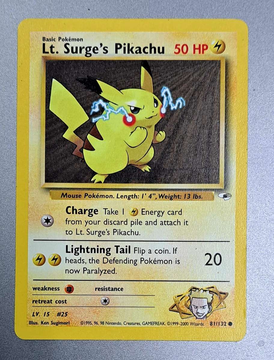 Pokemon Trading Cards - Lt. Surge's Pikachu (Red Cheeks) - 81/132 -  Gym Heroes - NM