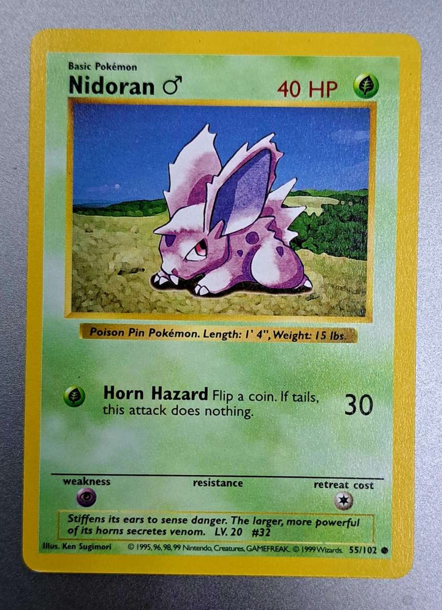 Pokemon Trading Cards - Nidoran (M)- 55/102 - (Shadowless) Base Set - NM