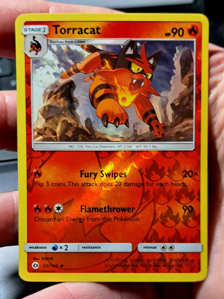 Pokemon Trading Cards - Torracat - 25/149 - Uncommon Reverse Holo Sun & Moon (Base Set) - NM