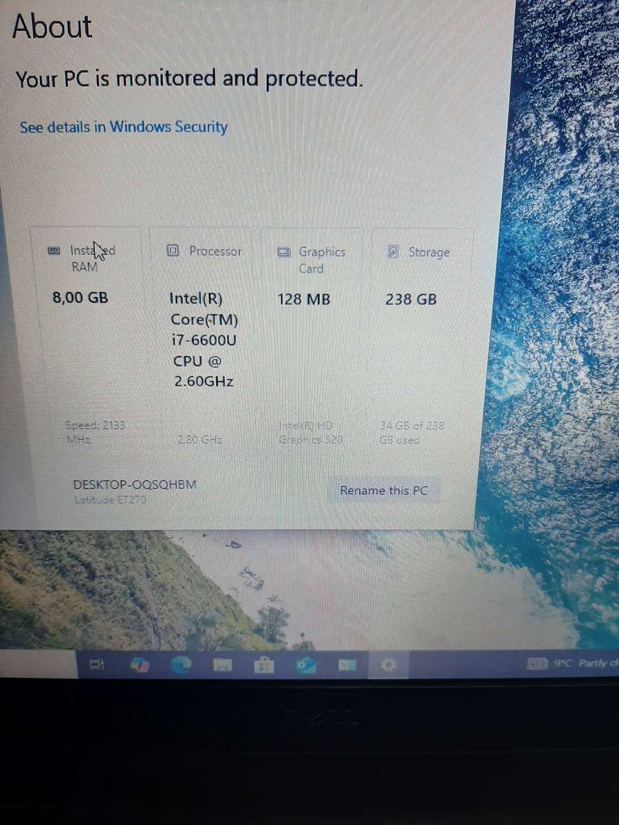Dell i7-6600U 2.6Ghz, 255 ssd, 8gb ddr4, Windows 10, office pro