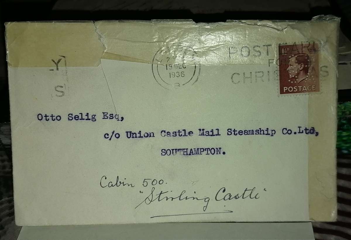 19 December 1936 - Letter from The Standarbank of South Africa to the Union Castle Steam Ship