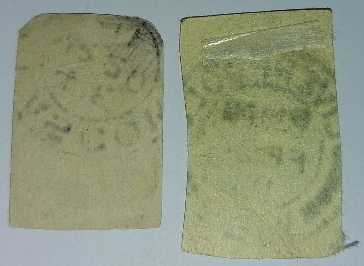 UNITED KINGDOM - original old British brown & green preprinted half penny stamp cuttouts