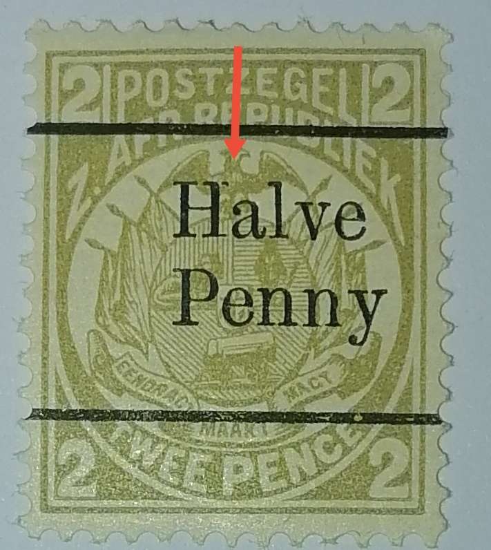 Overprint flaw, "H" not complete on overprint Postzegel stamp