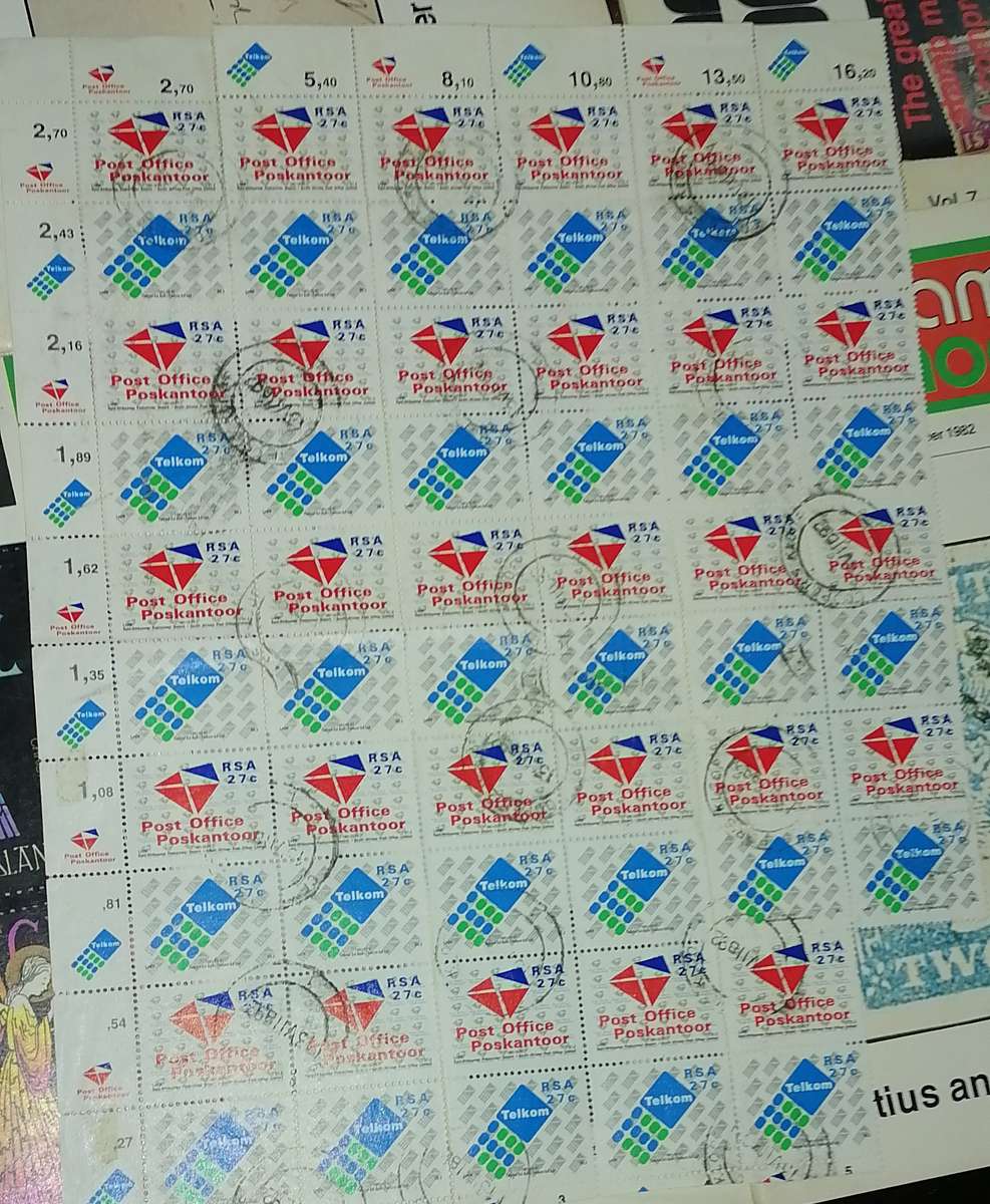 1 x WORLD STAMPS  ALBUM, 1x RSA SHEET, 7 X SA STAMPS MONTLY BOOKS, NICE COLLECTION