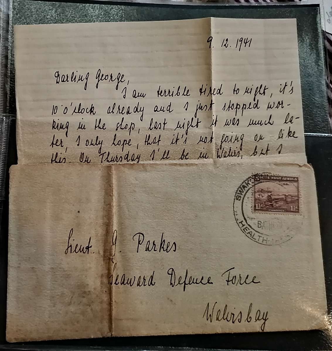 WW2 PERIOD/CENSORED/EXAMINED + PASSED ARMY CAMP ENVELOPE FROM SOUTH WEST AFRICA WITH LETTER