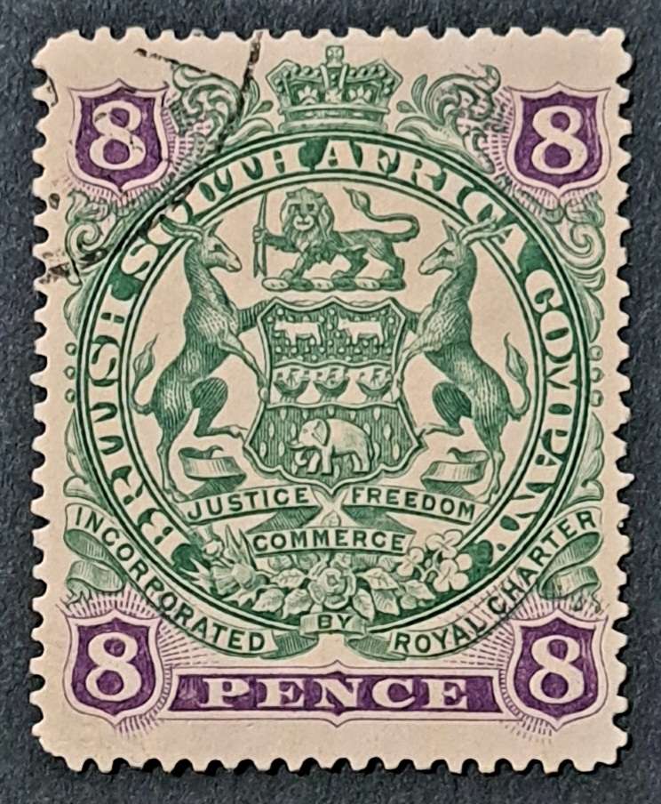 1897 BRITISH SOUTH AFRICA COMPANY  **(8 PENCE ) STAMP.  USED.**1**