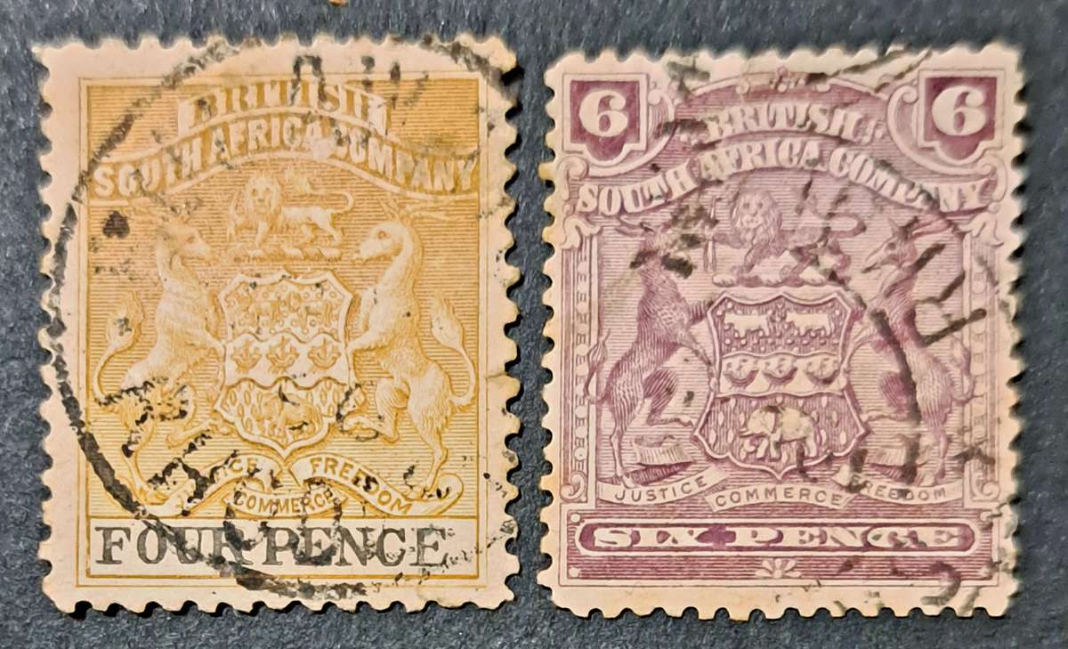 BRITISH SOUTH AFRICA COMPANY **6 PENCE & 4 PENCE STAMPS USED.**6**