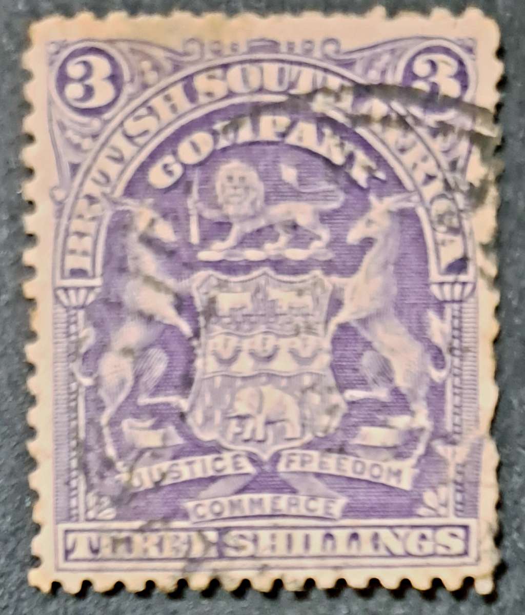 BRITISH SOUTH AFRICA COMPANY 3 SHILLINGS STAMP USED**7**