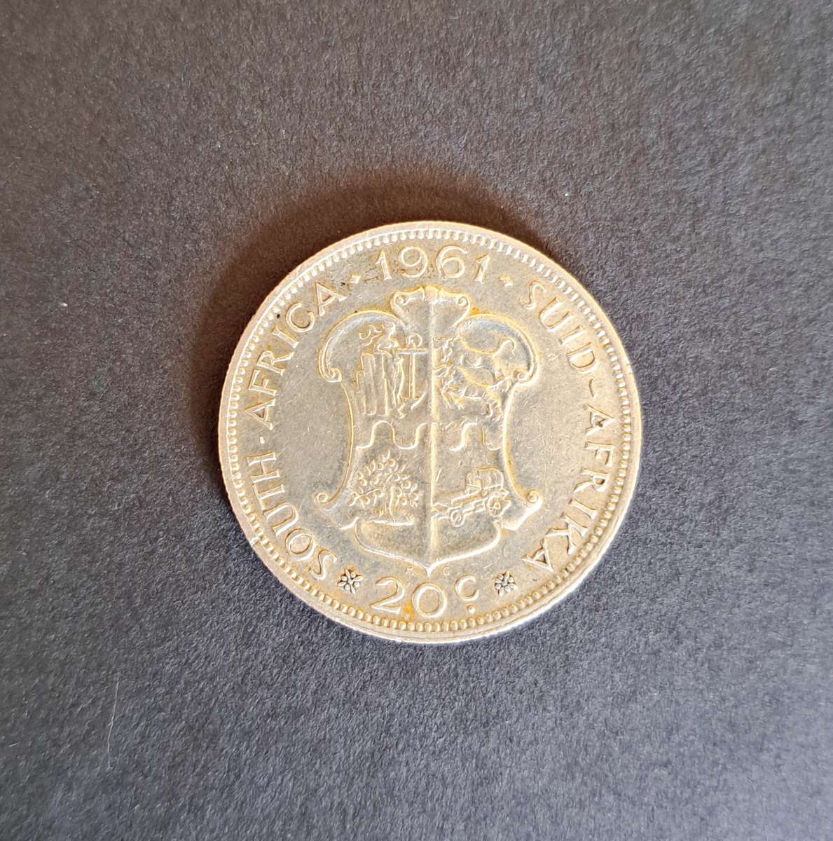 UNION OF SOUTH AFRICA **20c** 1961** TWO SHILLINGS COIN.**SILVER **