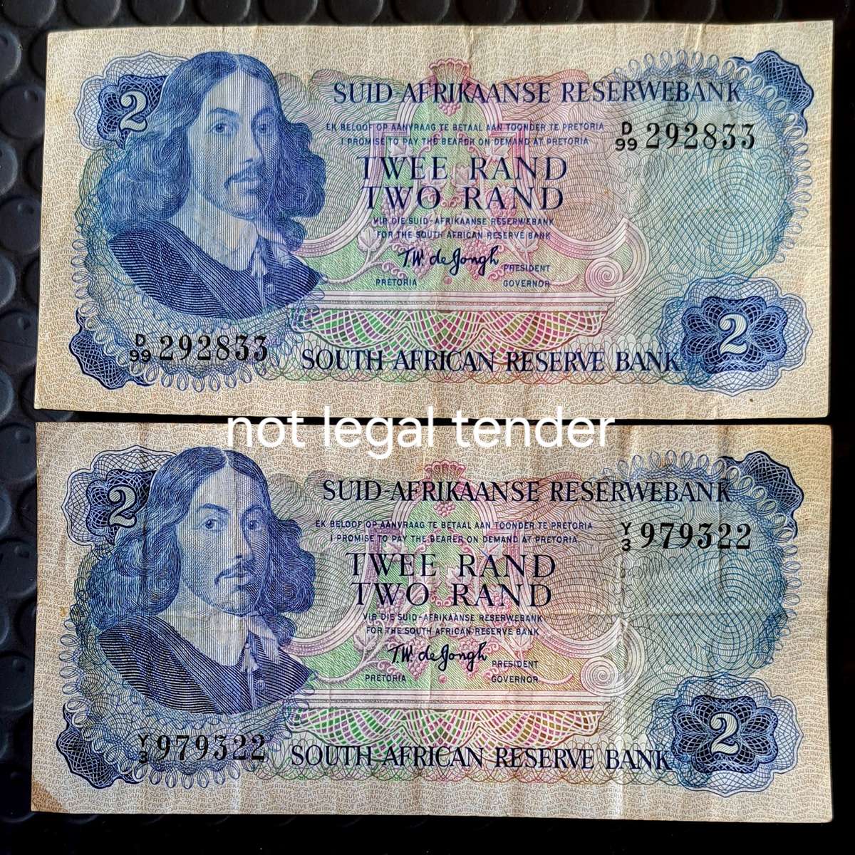 **2 x R2 T.W.DE JONGH BANKNOTES**/ *1 SPRINGBUCK WTM* & *1 VAN RIEBEECK WTM*