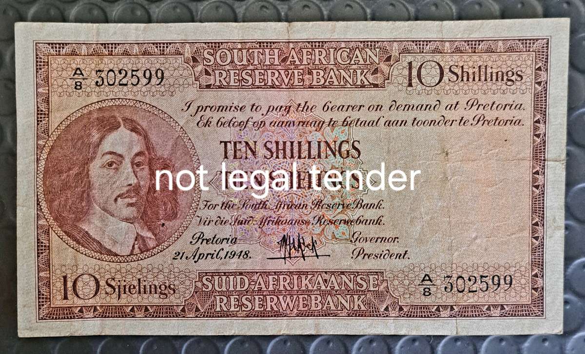 SOUTH AFRICA TEN SHILLINGS NOTE.**21 APRIL 1948** A8 302599.