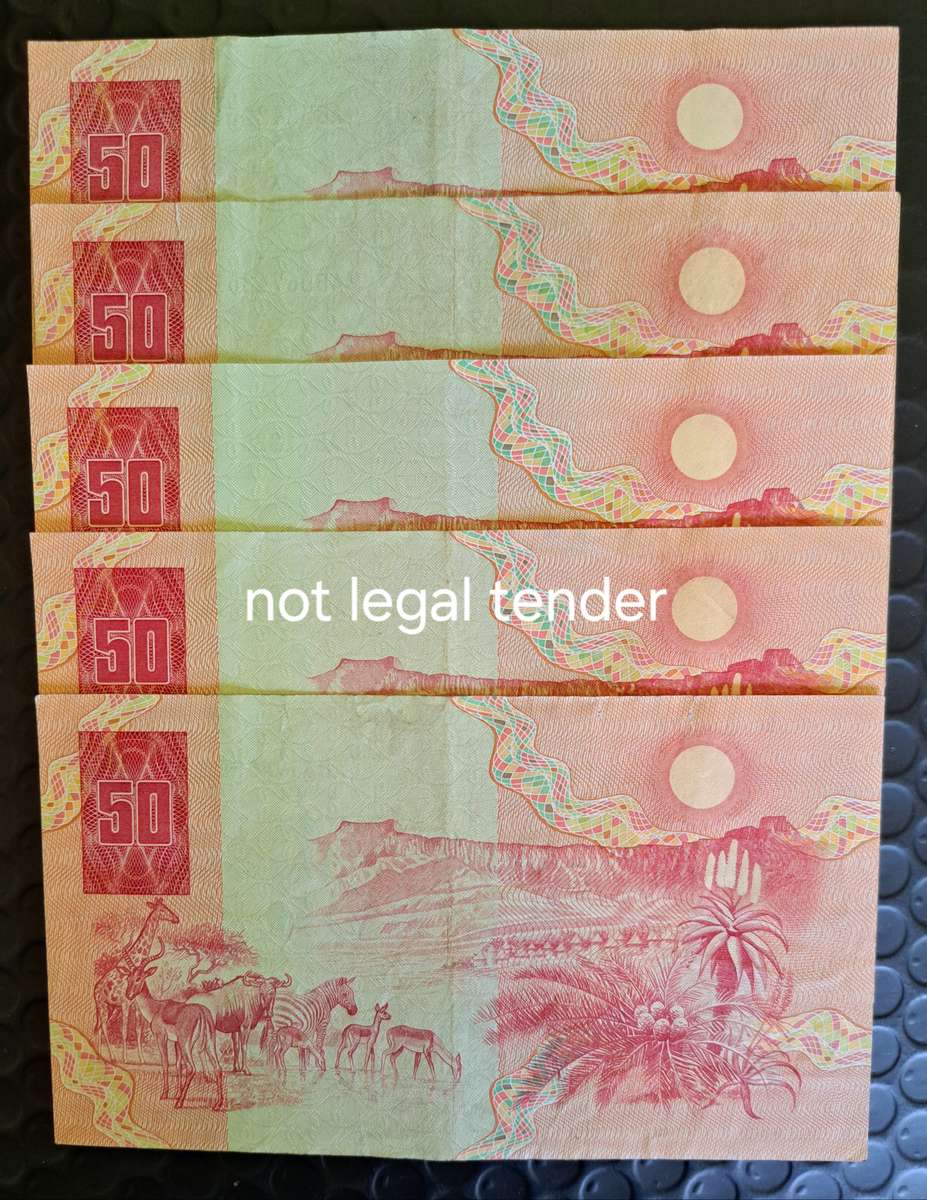 5 × **G DE KOCK** R50 BANK NOTES **VAN RIEBEECK** WTM.